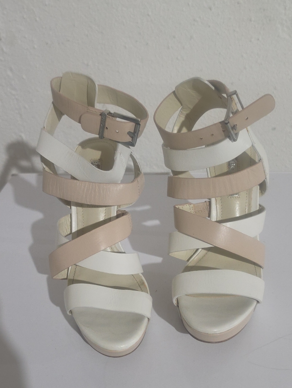 BCBGeneration Mystic Women's Neutral Two-Tone Strappy Sandals - Beige & White